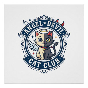 Póster Gato Diablo Ángel Regalo para Mamá Gata - Gato Dia