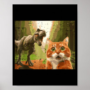 Póster Gato Dinosaurio Trex Selfie Divertido Meme Humor N