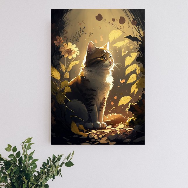 Póster Gato disfrutando del sol en un jardín de flores (Subido por el creador)