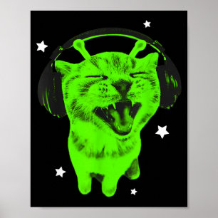Póster Gato divertido alienígena meme Y2k retro gato tont
