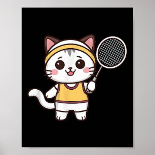 Póster Gato divertido bádminton mujeres chicas jugadora d