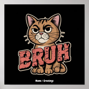 Póster Gato Divertido Bruh Meme Gráfico Humor Regalo para