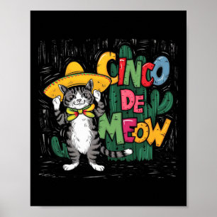 Póster Gato Divertido Cinco De Mayo Sombrero Poncho Fiest