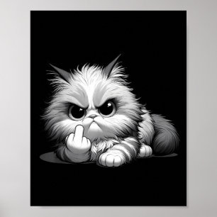 Póster Gato Divertido con Dedo Medio Sarcástico Sassy Mal