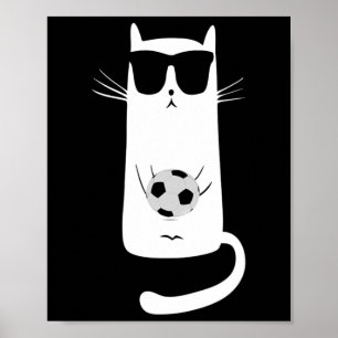 Póster Gato Divertido con Gafas de Sol Jugando Fútbol