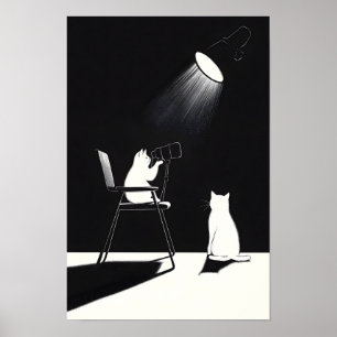 Póster Gato divertido con telescopio
