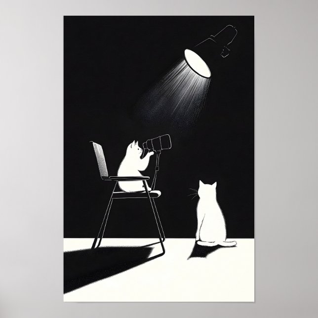 Póster Gato divertido con telescopio (Frente)