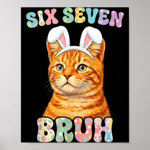 Póster Gato Divertido Conejo Seis Siete Bruh Meme 67 Feli