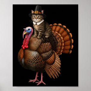 Póster Gato divertido de Acción de Gracias en pavo, sombr
