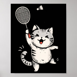 Póster Gato divertido de bádminton gatito lindo jugador d