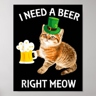 Póster Gato divertido de cerveza irlandesa bebiendo en el