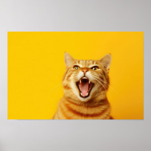 Póster Gato divertido de jengibre bostezando en grupo ama