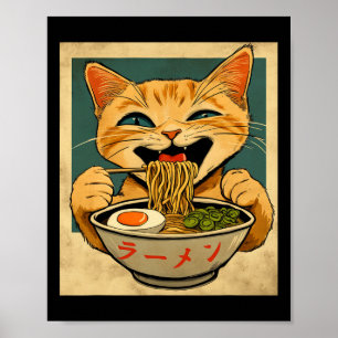 Póster Gato divertido de jengibre Ramen japonés Kawaii An
