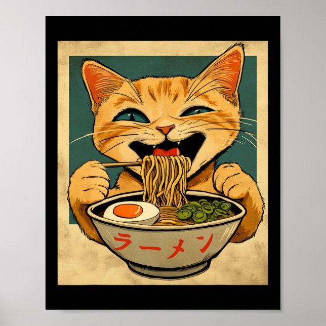 Póster Gato divertido de jengibre Ramen japonés Kawaii An (Frente)