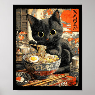 Póster Gato divertido de ramen amantes de anime otaku 