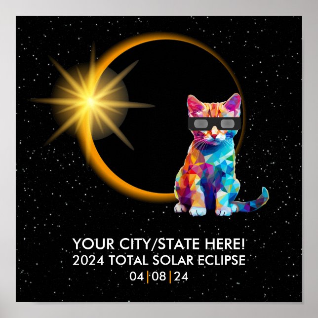 Póster Gato divertido de recuerdo del eclipse solar 2024  (Frente)