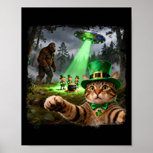 Póster Gato divertido de San Patricio alienígena Bigfoot