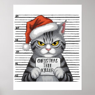 Póster Gato divertido del asesino del árbol de Navidad