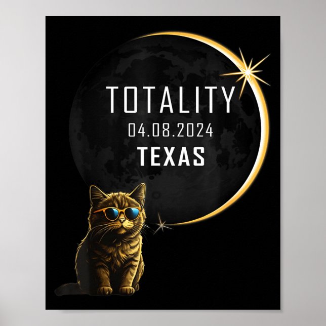 Póster Gato divertido del eclipse solar total de Texas (Frente)