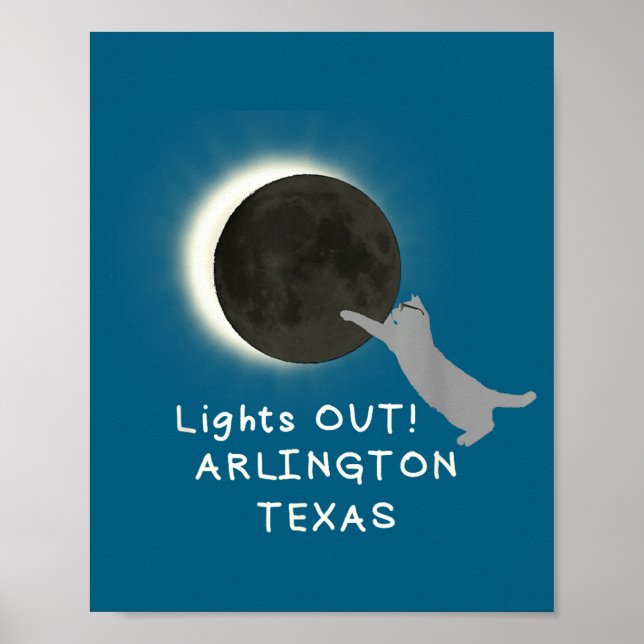Póster Gato divertido eclipse solar total Arlington (Frente)