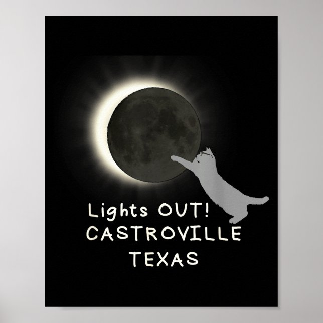 Póster Gato divertido eclipse solar total Castroville (Frente)