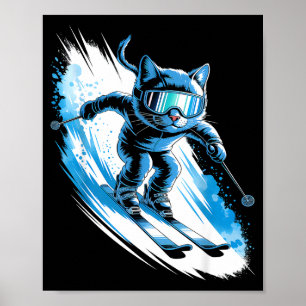 Póster Gato divertido esquiando deporte de invierno esqui