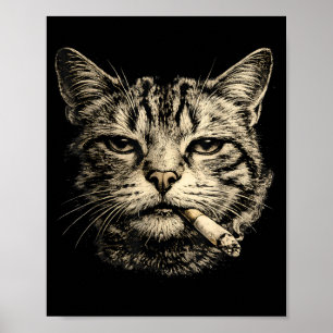 Póster Gato Divertido Fumando Cigarrillo Felino Atigrado