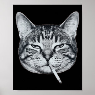 Póster Gato divertido fumando cigarrillo gato tabby meme 