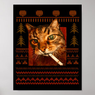 Póster Gato Divertido Fumando Meme Navidad Feo Para Hombr
