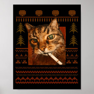 Póster Gato Divertido Fumando Meme Navidad Feo Para Hombr