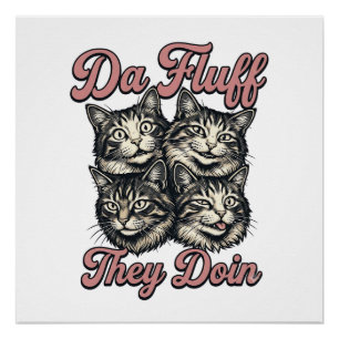 Póster Gato Divertido Grabado Antiguo Da Fluff They Doin