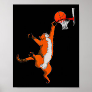 Póster Gato divertido Jugando Baloncesto Deportes Gato Ba