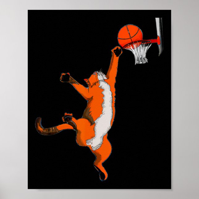 Póster Gato divertido Jugando Baloncesto Deportes Gato Ba (Frente)