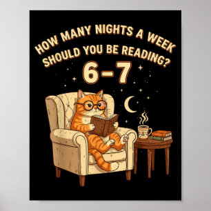 Póster Gato Divertido Leyendo 6-7 Meme Amante de Libros E