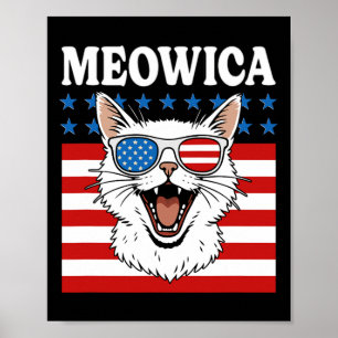 Póster Gato divertido Meowica 4 de julio Día de la Indepe