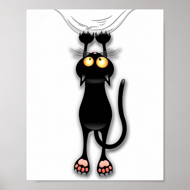 Póster Gato divertido Personaje Rascando Tela (Frente)