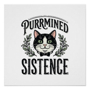 Póster Gato Divertido Purrminó Existencia Gráfico Antiguo