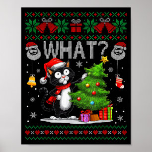 Póster Gato Divertido Qué Árbol De Navidad Gato Negro Feo