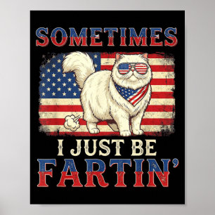 Póster Gato divertido que se tira flatulencias bandera am