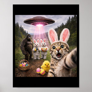Póster Gato divertido selfie día de Pascua con conejo Big