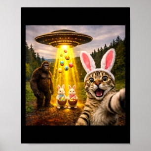 Póster Gato divertido selfie día de Pascua con duende
