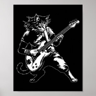 Póster Gato Divertido Tocando Guitarra B Amante de la Mús