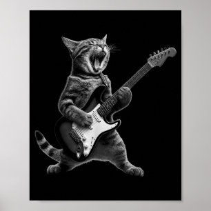 Póster Gato Divertido Tocando Guitarra Rock And Roll Homb