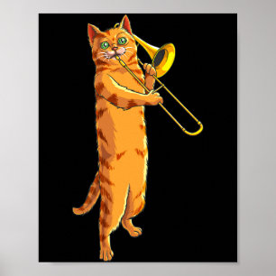 Póster Gato Divertido Tocando Trombón Regalo Gato Fresco