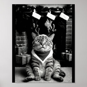 Póster Gato Divertido Tomándose Una Selfie Navidad Xmas P