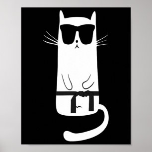 Póster Gato divertido usando sombrillas Karate Judo Cintu