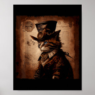 Póster Gato Divertido Vaquero Steampunk