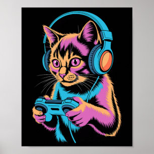 Póster Gato Divertido Video de Juegos Gamer Gato