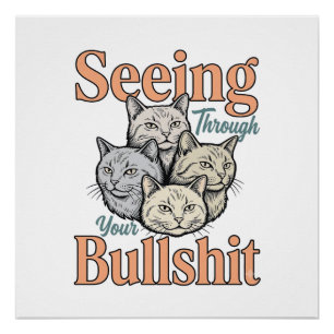Póster Gato Divertido Viendo a Través de Tu Diseño Vintag