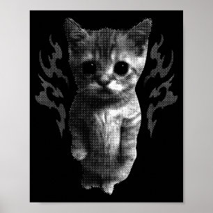 Póster Gato divertido Y2k retro tonto gatito vintage meme